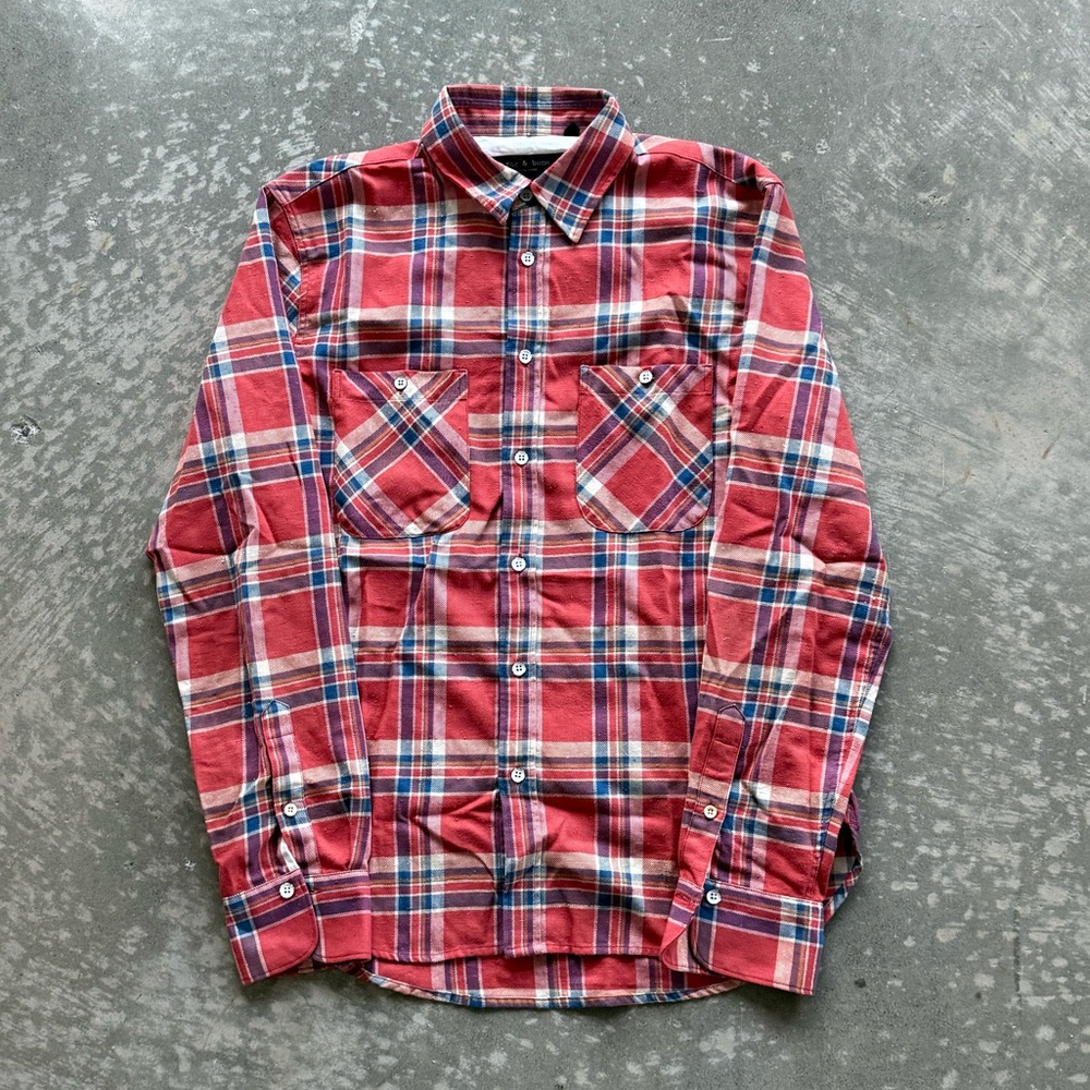 Rag & Bone Japanese Plaid Flannel Shirt Cotton Red Size Medium